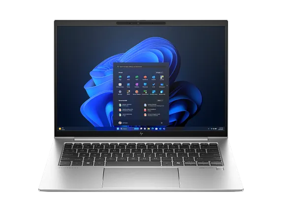 Side view of HP EliteBook 840 G11 highlighting its thin profile, metallic chassis, and multiple I/O ports.